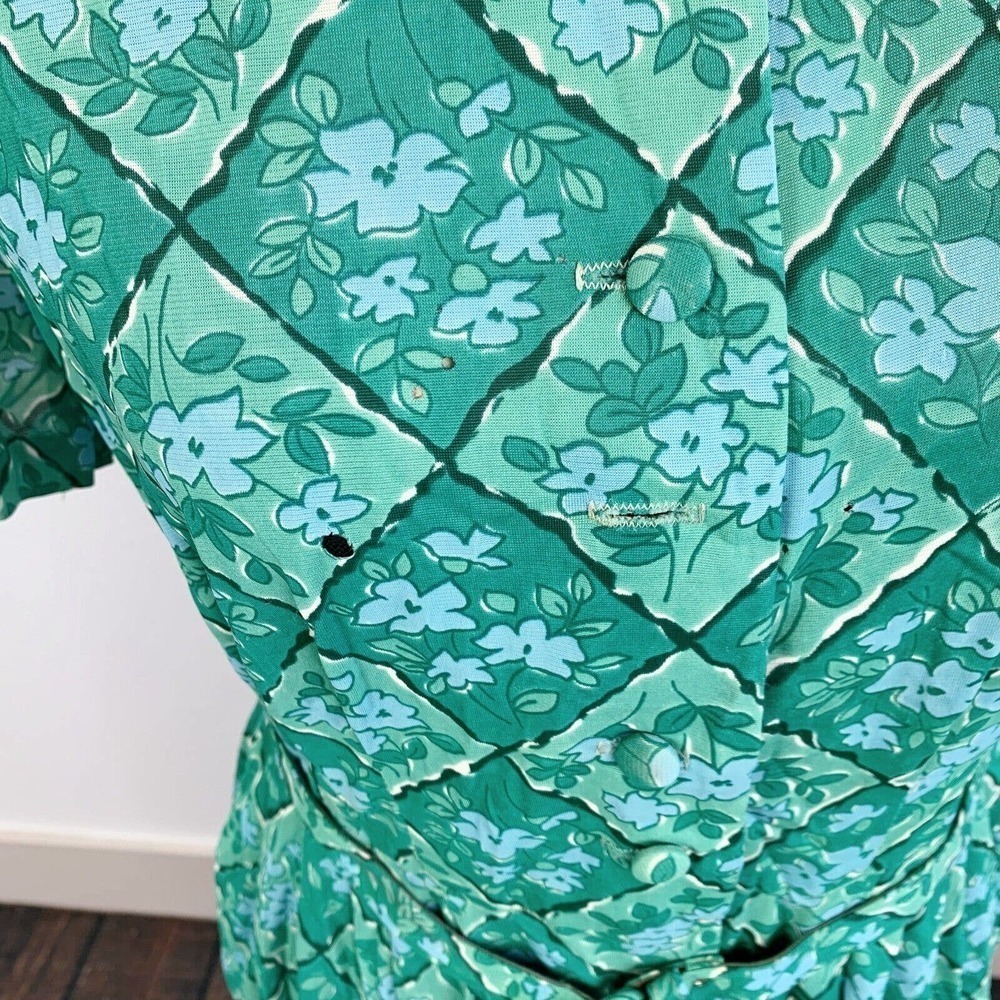 Flaws Vintage 1950s Casualmaker by Sy Frankl Green Floral Dress Bust 34 - Picture 3 of 11